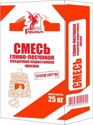 Смесь кладочная жаростойкая глино-песчаная красная Горыныч 25кг.